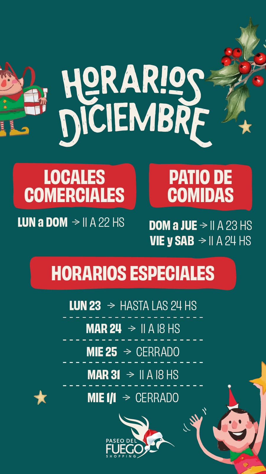 Paseo del Fuego, Horarios