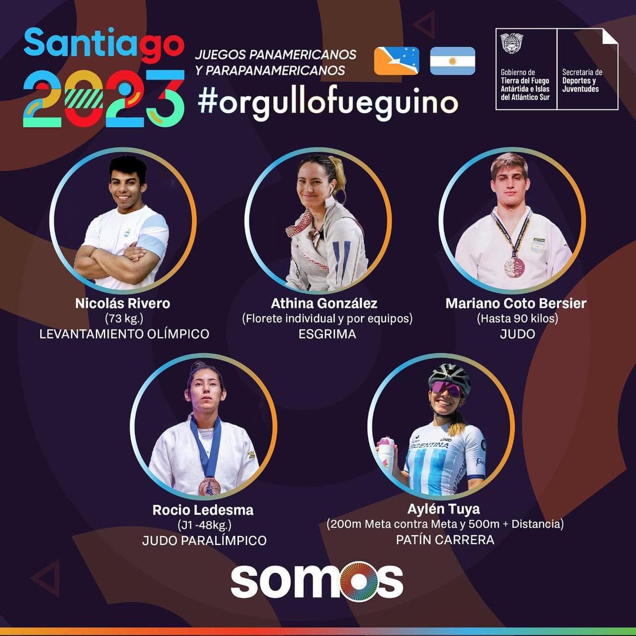 CINCO DEPORTISTAS DE TDF EN LOS JUEGOS PANAMERICANOS SANTIAGO 2023.